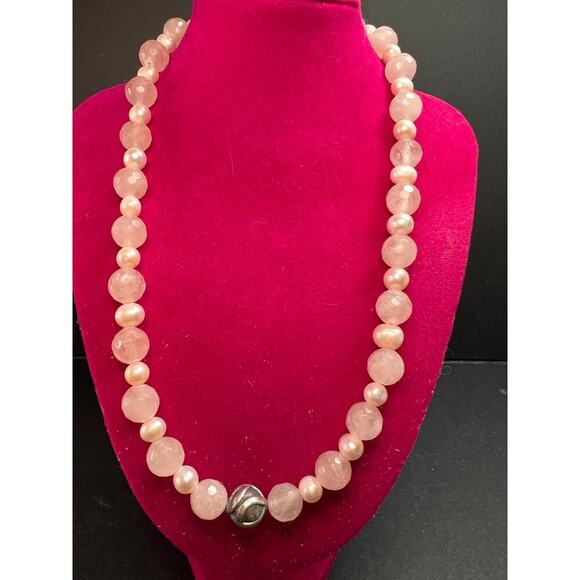 NEW rose quartz and pearl sterling silver necklace - Picture 2 of 13